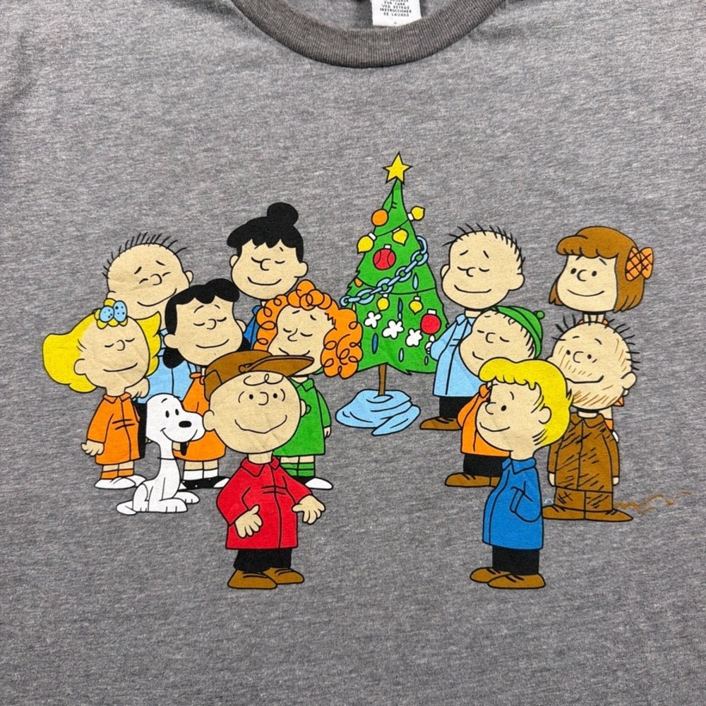 Vintage Peanuts Christmas T-Shirt Mens Large Gray Charlie‎ Brown Snoopy Graphic - Picture 2 of 9